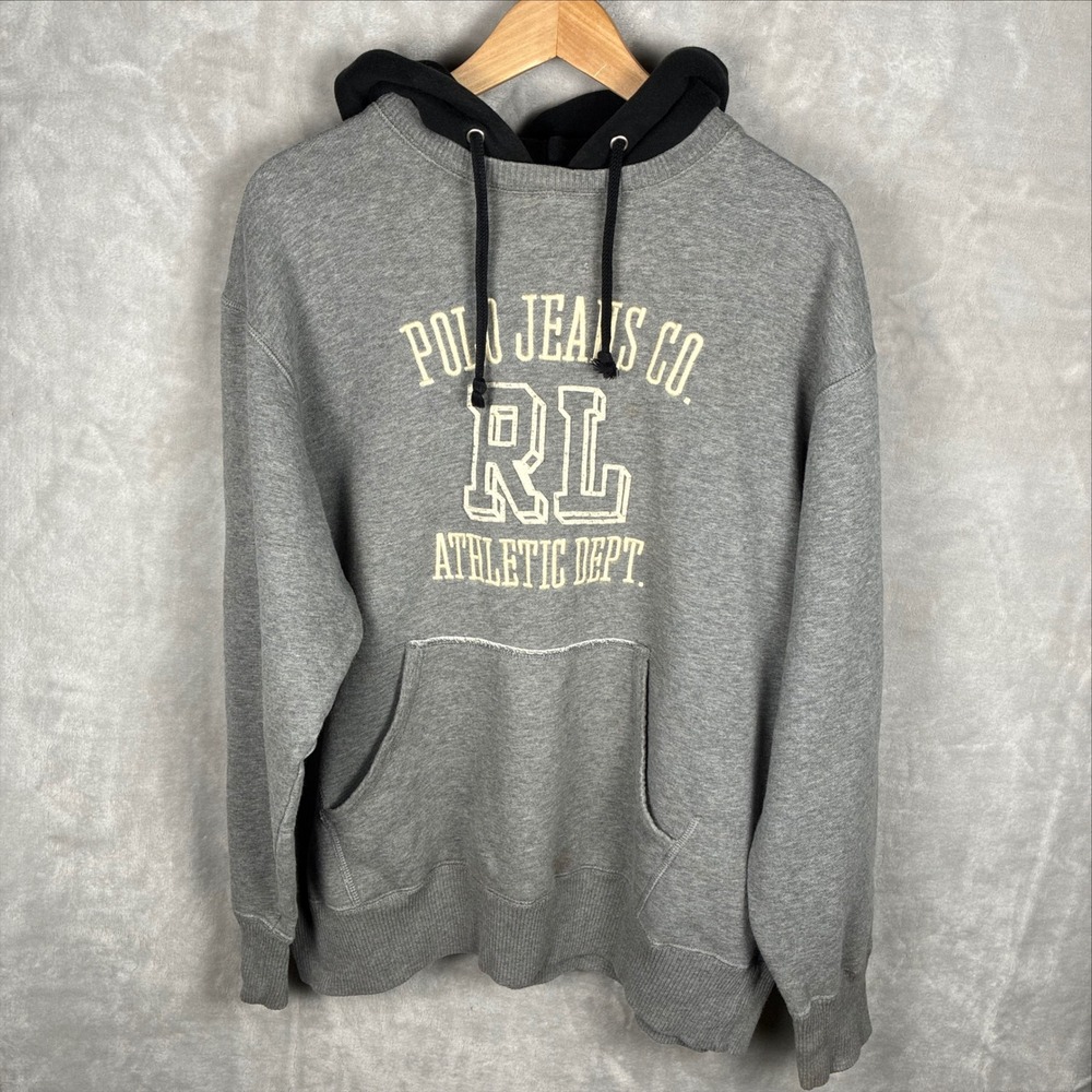 Vintage Polo Jeans Co Ralph Lauren Hoodie Gray Black Athletic Dept Mens Large